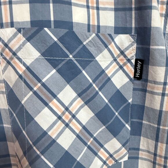 Hurley Blue & White Plaid Short Sleeve Button Down Shirt Size XXL - Picture 6 of 11